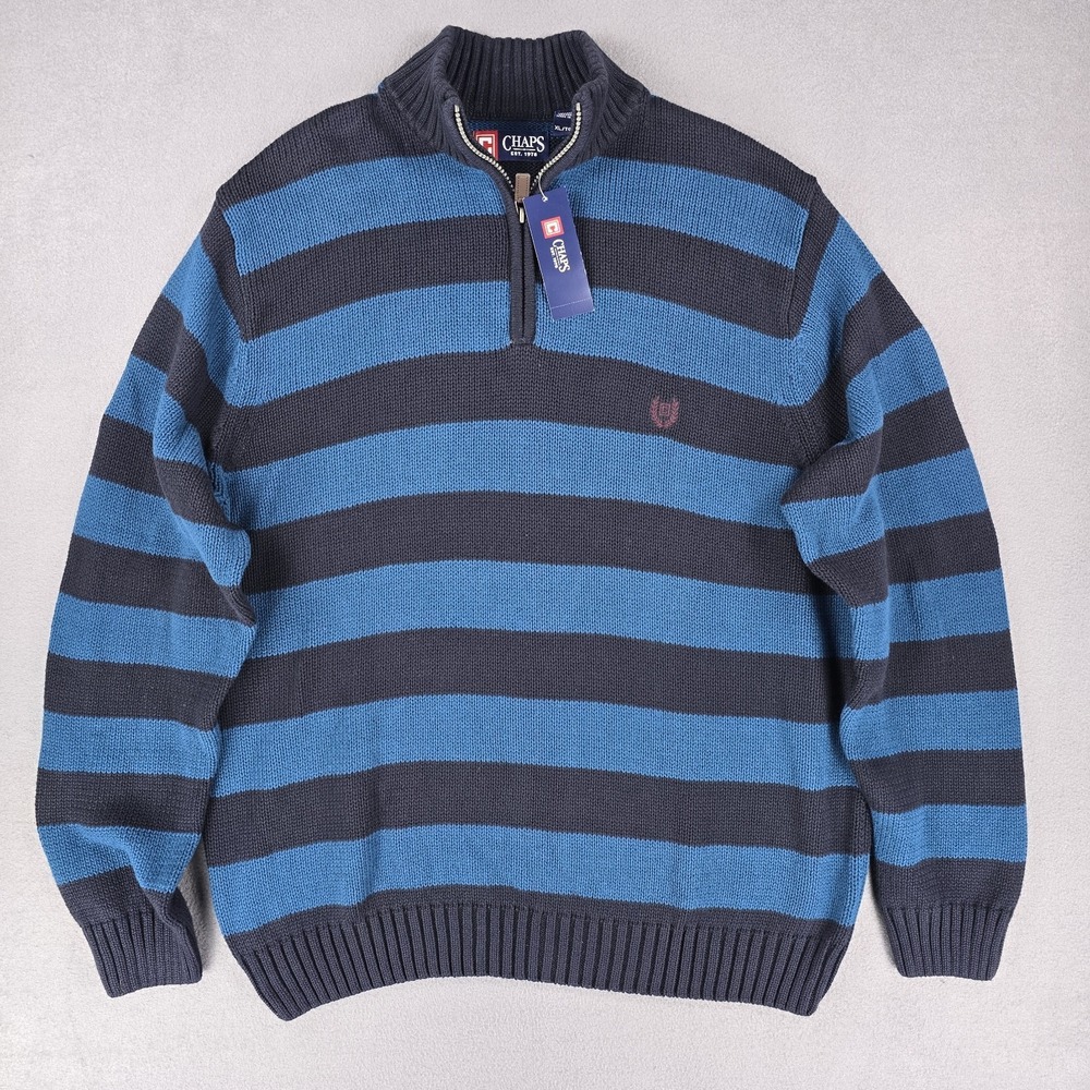 NEW Chaps 1/4 Zip Polo Sweater Men's size XL Color Block Striped prep Academia